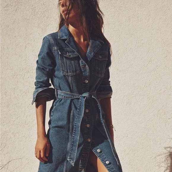 Zara Classic Denim Shirt belted Dress -  Sz Medium - NWT - Picture 6 of 17